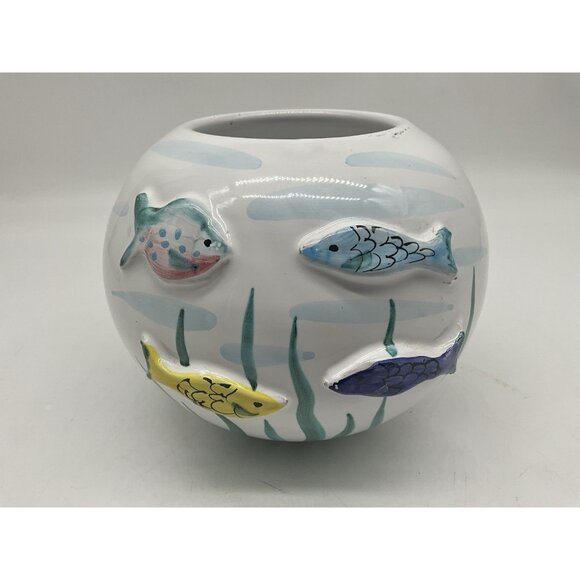 Italian Round Pottery Fish Bowl Vase 3D Fish Hand Crafted Hand Vintage Collectib - Picture 5 of 15